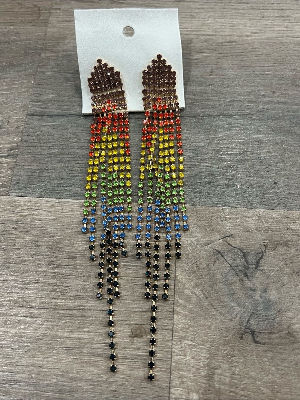 Free People Multicolor Rhinestone Fringe Earrings - Rainbow Cascade